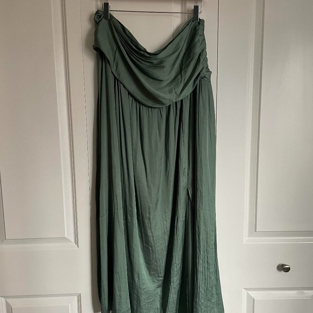 Anthropologie green satin maxi skirt